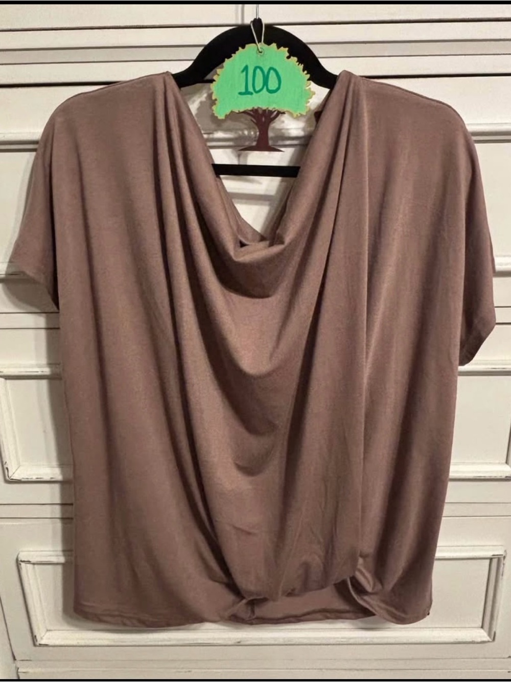 Draped Cowl Neck Women’s Blouse - Taupe